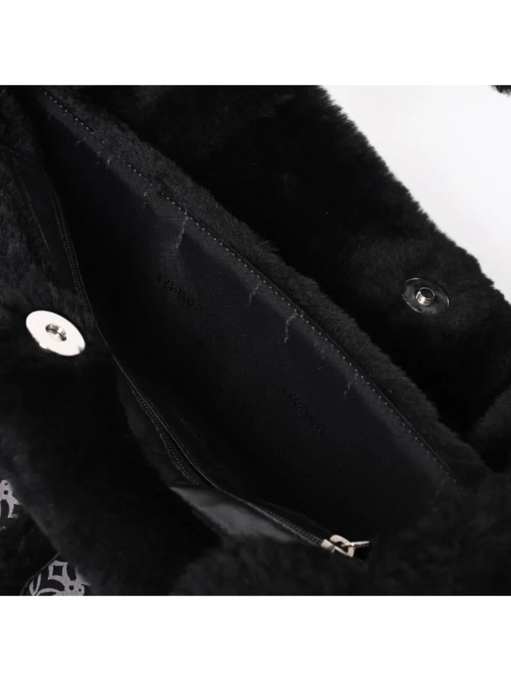 Loewe Handbag Anagram Black Shearling Leather Silver